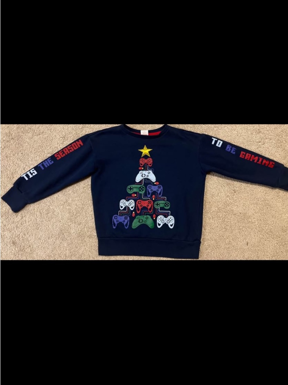Holiday Time Navy Kids Gaming Controller Tree Sweatshirt